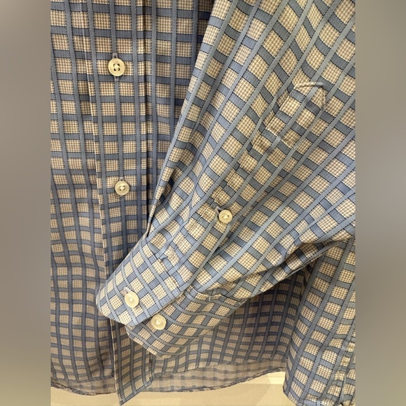 Neiman Marcus Trim Fit 16 34/35 80’s 2-Ply 100% Cotton Blue Windowpane Shirt - Picture 6 of 10